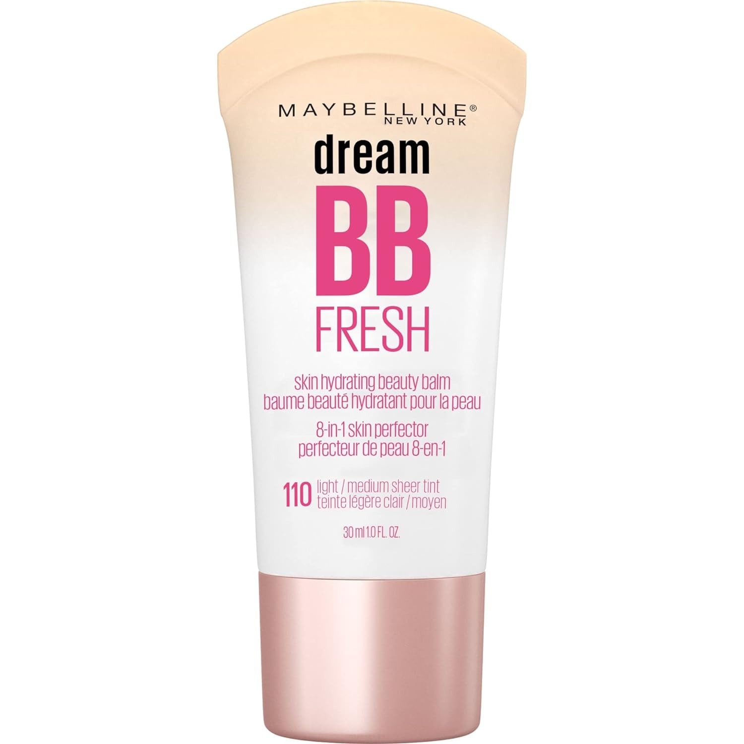 Maybelline Dream Fresh Skin Hydrating BB Cream, 8-In-1 Skin Perfecting Beauty Balm with Broad Spectrum SPF 30, Sheer Tint Coverage, Oil-Free, Light/Medium, 1 Fl Oz